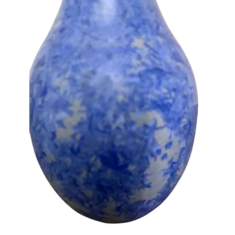 Vintage Handmade Signed Blue White Crystalline Teardrop Vase 8